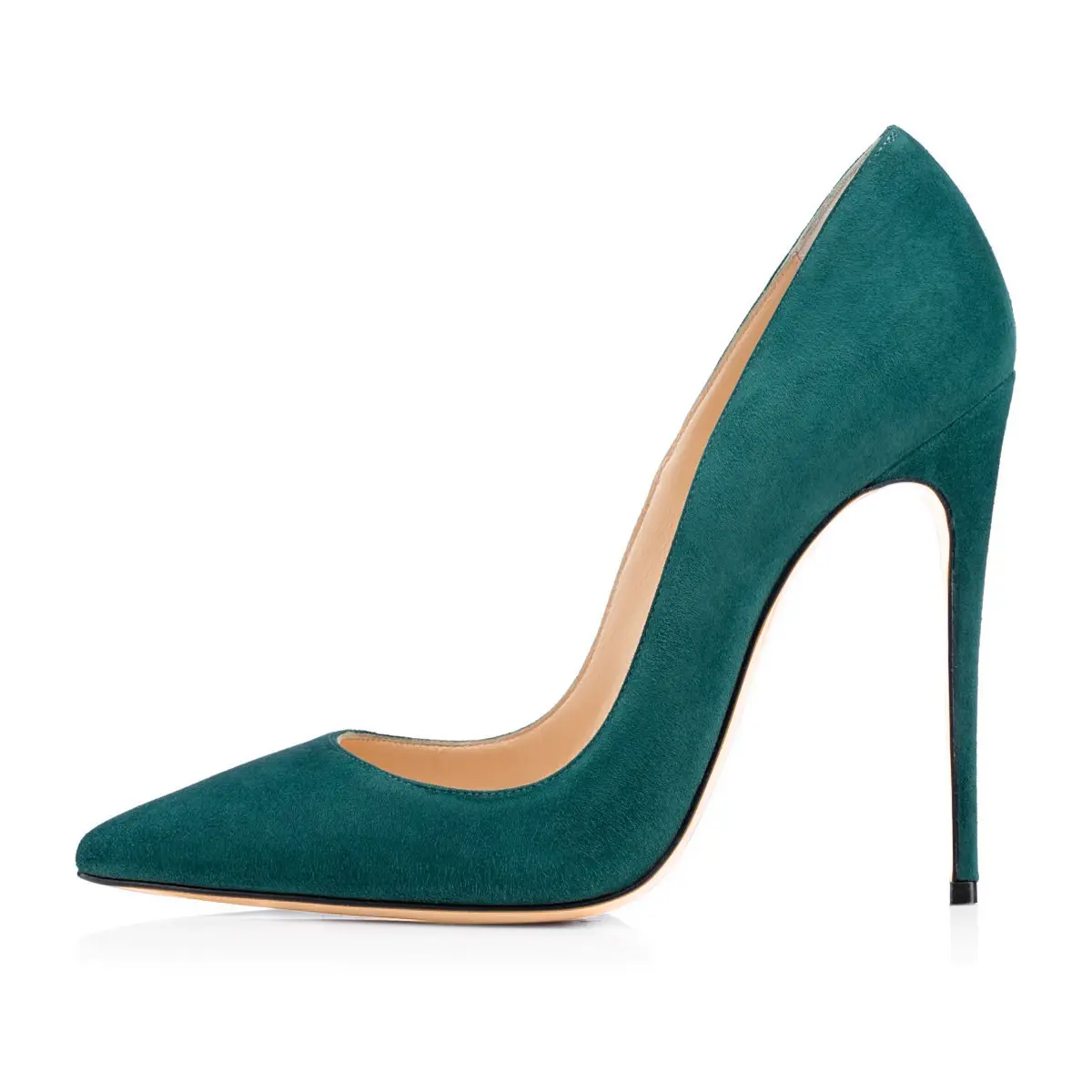 2022 New Arrival Pointed Toe Sexy Large Size 44 45 Luxury Pleaser Suede Green Pumps Stiletto Heels for Ladies