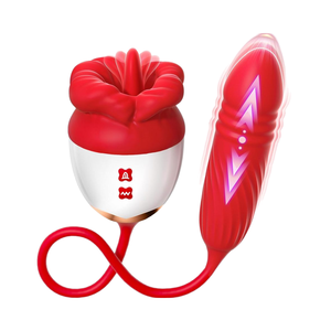 Vibrador de silicona de grado médico impermeable con 10 modos de vibración para mujer, con lengua grande para lamer pezones, clítoris y senos, y función de empuje anal. - Product Image 1