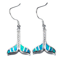 Boucles d'oreilles queue de baleine en argent sterling 925 massif avec opale blanche, bijoux en argent