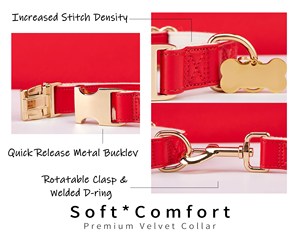 ชุดสายจูงสุนัขสีแดง + กุหลาบ + ชมพู, หัวเข็มขัดโลหะสลักชื่อ + แท็กชื่อสัตว์เลี้ยงฟรีของขวัญสำหรับลูกสุนัขในงานแต่งงาน - Product Image 5