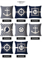 Housse de coussin décorative 45x45cm en lin, motif boussole et ancre, thème marin, style INS, pour canapé