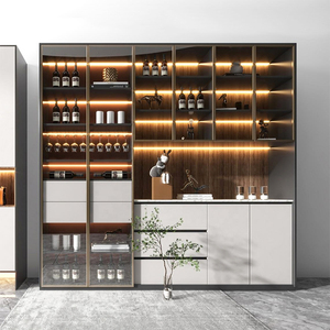 Lujo moderno hogar sala de estar muebles de Pared Soporte de exhibición estante de almacenamiento puerta de vidrio madera vino <span class=keywords><strong>bar</strong></span> gabinete con luz LED - Product Image 2
