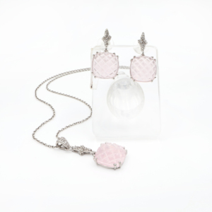925 <b>Sterling</b> <b>Silver</b> Natural Rose Quartz Pendant & <b>Earring</b> <b>Set</b> Rhodium Plated OEM ODM Fine Jewelry - Product Image 4