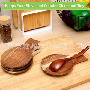 Reposacucharas de madera redondos, de madera maciza, aptos para lavavajillas, no aptos para microondas, ecológicos, soporte para utensilios de cocina para almacenamiento en encimera. - Product Image 1