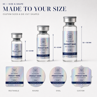 Étiquettes personnalisées imperméables en plastique pour flacons, autocollants holographiques pour bouteilles de 3 ml/5 ml/10 ml/100 ml, emballage avec boîte