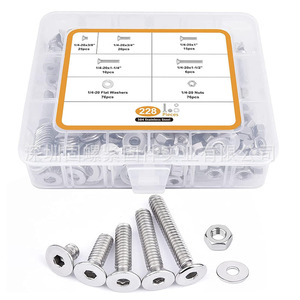 304 Stainless Steel Flat Head Socket Cap Screws Nuts Set 228Pcs 1/4-20 Size For Diy Projects - Product Image 1