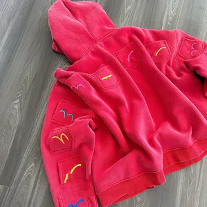 YSJY Custom Logo Premium Double Zip Up Loose Fit Embroider Print Graphic Sweat Washed Hoodie With Pockets