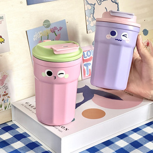 Stainless Steel Tumbler 304 Octagonal Vacuum Insulated Coffee Cup With Cartoon Design For Travel Outdoor Use - Product Image 1