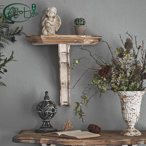 Expositor de Pared de Madera Rústica Estilo Americano Retro, Rectangular, Blanco, Decoración para Bodas y Hogar, Estante de Almacenamiento para Sala de Estar - Product Image 1