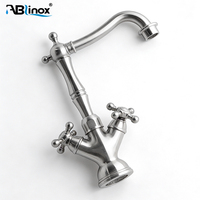 Robinet de cuisine moderne européen en acier inoxydable 304 316, finition satinée, double poignée, mitigeur doré avec douchette pour cuisine