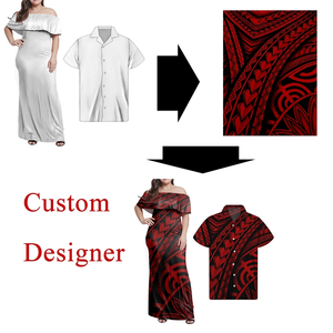 Vestidos de Fiesta Hawaianos con Estampado Tribal Polinesio Personalizado para Parejas, Diseño Casual con Hombros Descubiertos, Vestido Largo con Volantes para Mujer - Product Image 6