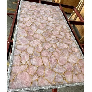 Tự nhiên sang trọng đá quý màu hồng mã não lớn slab bán đá quý tường ốp Rose <span class=keywords><strong>Quartz</strong></span> bán đá quý slab - Product Image 5