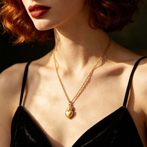 Collier pendentif cœur en acier inoxydable 316L plaqué or 14k 18k sur mesure pour femmes, vente en gros - Product Image 1