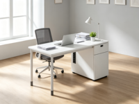 Poste de travail individuel commercial moderne et durable en MDF mélaminé avec trou pour câbles et tiroir latéral verrouillable