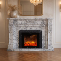 Chimenea Eléctrica de Mármol Blanco Personalizada de Fábrica, con Marco Tallado Europeo, Relieve Floral, Independiente, para Villa de Lujo
