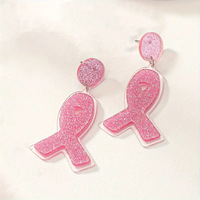 Boucles d'oreilles clous en acrylique rose pour femmes et filles, sensibilisation au cancer du sein, vente en gros LC20260219