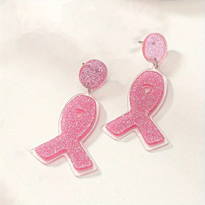 LC20260219 Pendientes de acrílico rosa al por mayor para mujer y niña, con diseño de concienciación sobre el cáncer de mama - Product Image 4