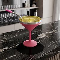 Verre à Margarita de 8 oz avec pied, verres à cocktail isothermes sous vide avec couvercle coulissant et paille, tasse à Martini en acier inoxydable