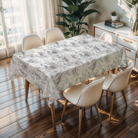 Nappe carrée en plastique gris et blanc RNPT, facile à nettoyer, design élégant, protection de table en PVC pour table à manger intérieure, motif floral