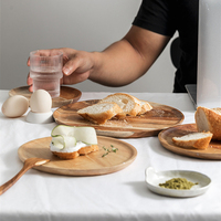 Plateau rond en bois d'acacia rustique, personnalisé, pour un hôtel, un Restaurant, le petit déjeuner, la Pizza, le café, livraison gratuite