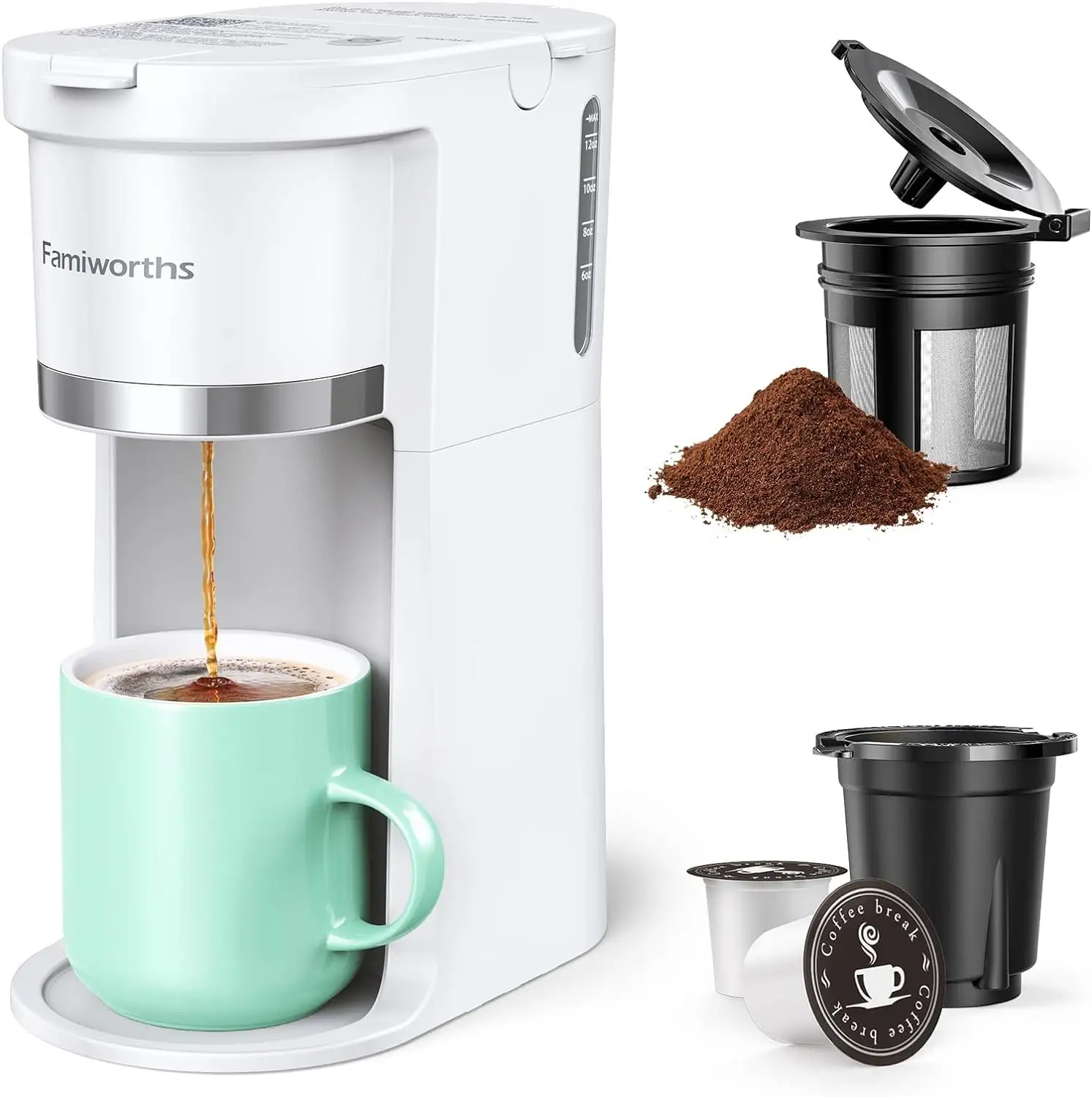 Mini cafetière à service unique, une tasse instantanée pour tasse K et machine à café à capsules avec fenêtre d'eau et rappel de détartrage