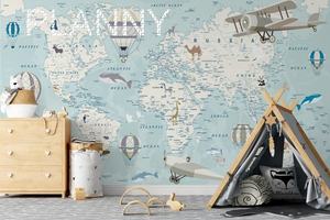 Erkek kreş mavi suluboya duvar kağıdı çıkarılabilir duvar çıkartması kumaş kağıt geçici - Product Image 3