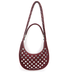 Bolso de hombro para mujer, de ante y terciopelo, color rojo vino, con remaches, estilo hobo, para uso urbano - Product Image 4