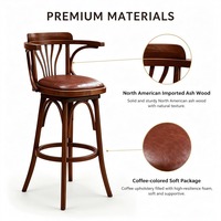 Tabouret de bar pivotant en bois massif nordique avec dossier et accoudoirs, hauteur de comptoir, chaise de luxe pour la maison ou le pub