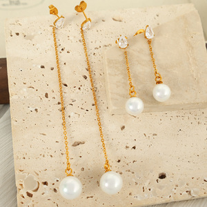 Pendientes colgantes con cadena de oro y perlas de imitación, joyería para fiestas EH524 EH525 - Product Image 1