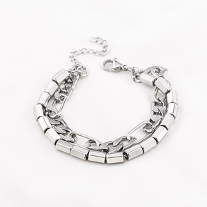 yunnique Men's <b>Titanium</b> Steel Spliced NK <b>Chain</b> Bracelet Geometric Punk Style Motorcycle Fashion Jewelry - Product Image 4