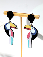 Prix promotionnel noir paillettes acrylique boucles d'oreilles mignon dessin animé Animal perroquet oiseau boucles d'oreilles accessoire de mode