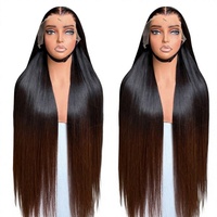 Cheveux humains bruts pré-épilés, longs et lisses, avec dentelle frontale # Perruque longue 1B/4 Ombre Glueless en cheveux Remy brun clair – Produits de beauté