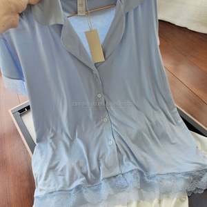 Conjunto de Pijama Corto de Modal Suave WanBao Beatrix con Cintura Elástica en Azul Hielo para Mujer, Navidad, Familia - Product Image 4