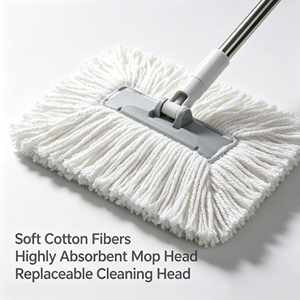 Mopa de Algodón Absorbente Grande con Cabezal Redondo, Mopa Giratoria Autoescurrible con Mango Extensible para Limpieza del Hogar, Oficina y Hotel - Product Image 2