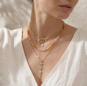Set di Collane Stratificate Boho di Lusso Placcate in Oro 18K per Donne, Girocollo con Perline di Cristallo Giallo Citrino, Ciondolo a Stella, Collana a Y con Perle ABAS - Product Image 4