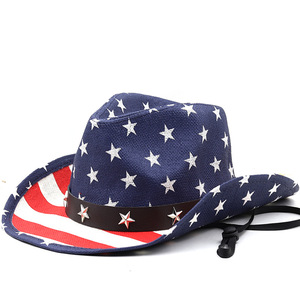 USA Cờ Cao Bồi Mũ Rơm Ngoài Trời Mặt Trời Bảo Vệ Phong Cách Phương Tây <span class=keywords><strong>Hat</strong></span> Cho Câu Cá Du Lịch Giản Dị Đi Xe Đạp Thể Thao Làm Bền Giấy - Product Image 1