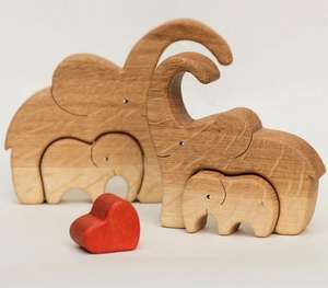 <strong>Wooden</strong> <strong>Personalised</strong> Elephant Family <strong>Puzzle</strong> 4 in 1 Set Anniversary Gift , <strong>Wooden</strong> Animal Elephant <strong>Puzzle</strong>, Family Keepsake Gift - Product Image 2