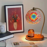 Lampe de table LED moderne en mosaïque de verre multicolore avec alimentation CC, porte-bougie et chauffe-bougie d'aromathérapie, décoration d'intérieur pour chambre à coucher