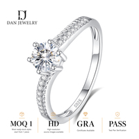 Bague de Mariage Ronde en Moissanite Pureté VVS en Argent S925 Plaqué Rhodium, Testée avec Stylo de Vérification, Fournisseur de Bijoux en Gros ODM