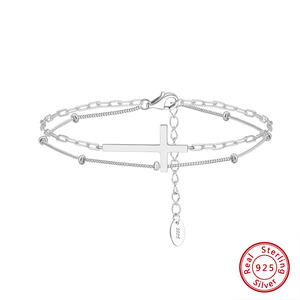 रिन्टिन sb197 925 स्टर्लिंग सिल्वर क्रॉस डबल लेयर चेन ब्रेसलेट महिलाओं साधारण शुद्ध ईसाई धार्मिक हाथ गहने - Product Image 2