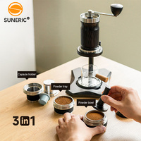 Machine à café portable 3 en 1 à manivelle, en acier inoxydable, avec poignée à levier, pour expresso manuel