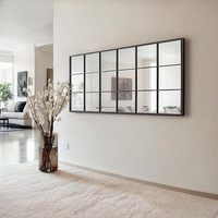 Mirroni Full-Length Window Pane Wall Mirror Black Metal Floor Mirror Farmhouse Style Leaning Windowpane Window Finished Mirror