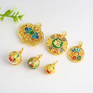 Pendentif émaillé chinois traditionnel, technique de goutte d'huile, 28x27.5mm, Ruyi Fu, or, matériau pour accessoires de bijoux DIY - Product Image 2
