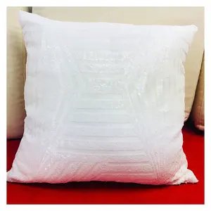 Venta al por mayor gran almohada cubierta-Funda de almohada de lentejuelas geométricas, de gran tamaño, color blanco, venta al por mayor