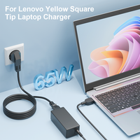 Adaptateur secteur 65W GaN à embout carré jaune, adaptateur de remplacement compact à haute efficacité pour les ordinateurs portables Lenovo Thinkpad X1 T X Series