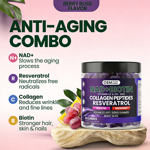 Gomitas de Vitaminas Antienvejecimiento Avanzadas de Marca Privada OEM |   Suplemento 7 en 1 con NAD+, Resveratrol y Sabor a Bayas para Mujeres Embarazadas, 60 Cápsulas - Product Image 3
