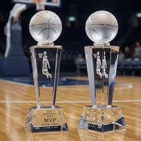 Trophée de basket-ball personnalisé en cristal K9, design gravé au laser 3D, boule givrée, prix MVP de la ligue sportive