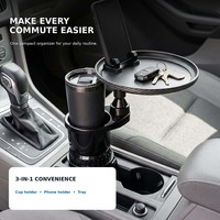 Table de service rotative pour voiture avec porte-gobelet extensible, accessoires d'organisation intérieure multifonctionnels