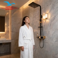 Ensemble de robinetterie de douche de luxe, haute qualité, mitigeur chaud/froid, en acier inoxydable noir et or, système de douche pour salle de bain
