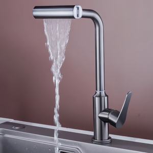 Grifo de Cocina Monomando de Acero Inoxidable Color Gris Metálico con Rociador de 4 Modos (Lluvia y Cascada) para Uso en Hoteles, Agua Fría y Caliente - Product Image 4